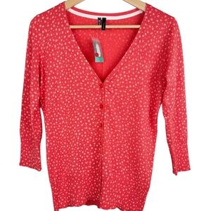 NWT Maurices V-Neck Cardigan Coral Geometric Print 3/4 Sleeve Women's Sz Medium